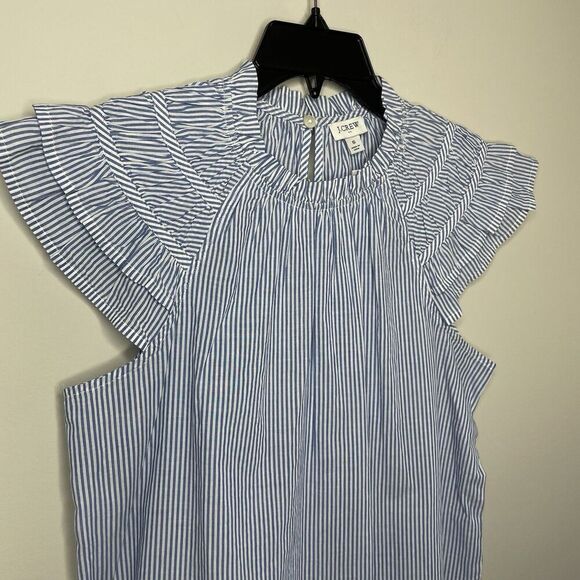 J.CREW Top Women Small Blue Striped NEW Flutter Sleeve Blouse 100% Cotton CA403 - Picture 5 of 13